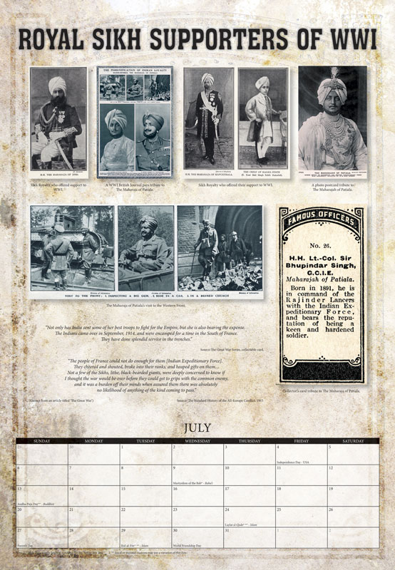 July: Royal Sikh Supporters of WWI