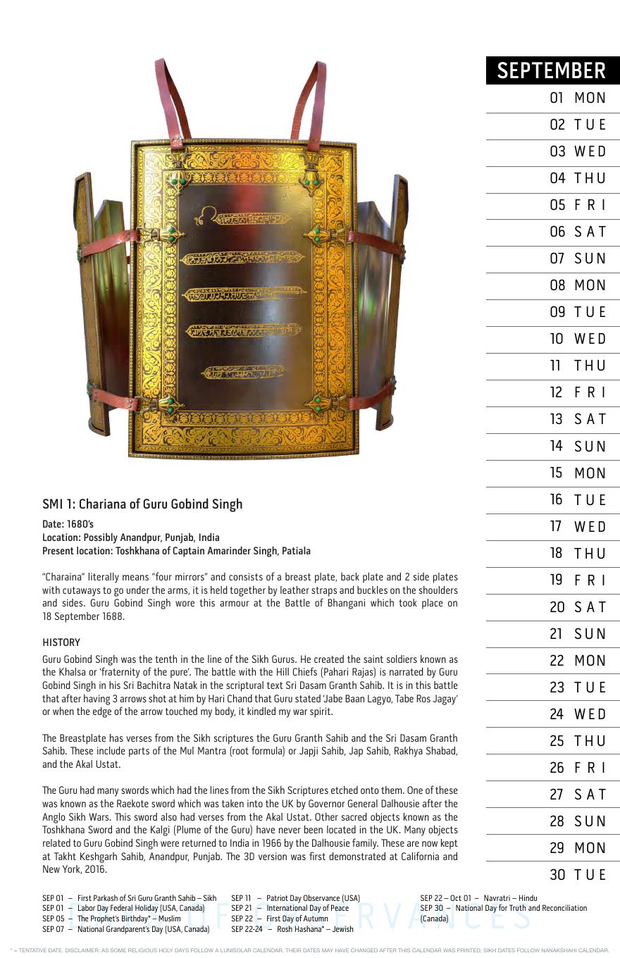 September: Chariana of Guru Gobind Singh